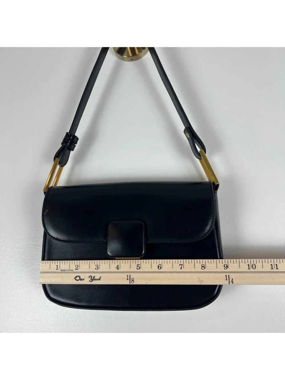 Madison West Black Faux Leather Shoulder Bag Gold Hardware NWOT Chic Purse